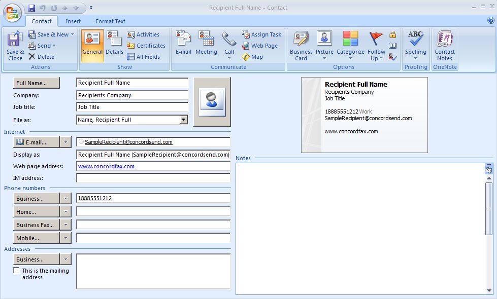Print 2 Fax-Outlook-Contacts